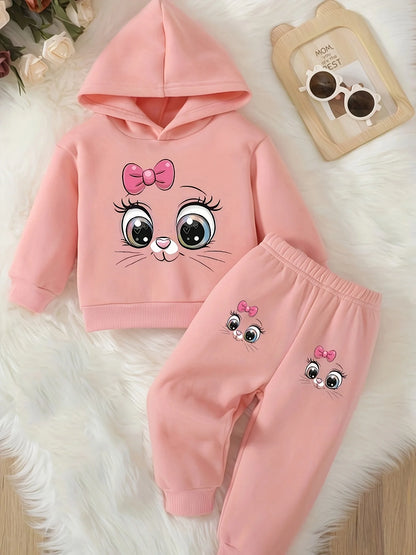 Baby Girl Cat Fleece Outfit Set